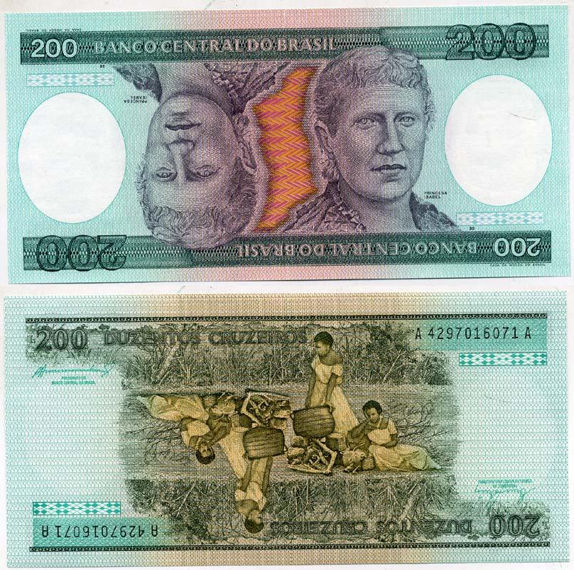 БРАЗИЛИЯ 200 КРУЗЕЙРО 1984 ПОДПИСЬ 21, СЕРИЯ А 4297, ПРИНЦЕССА ИЗАБЕЛА Pick 199b бумага UNC (ПРЕСС) 6294-18-3-1