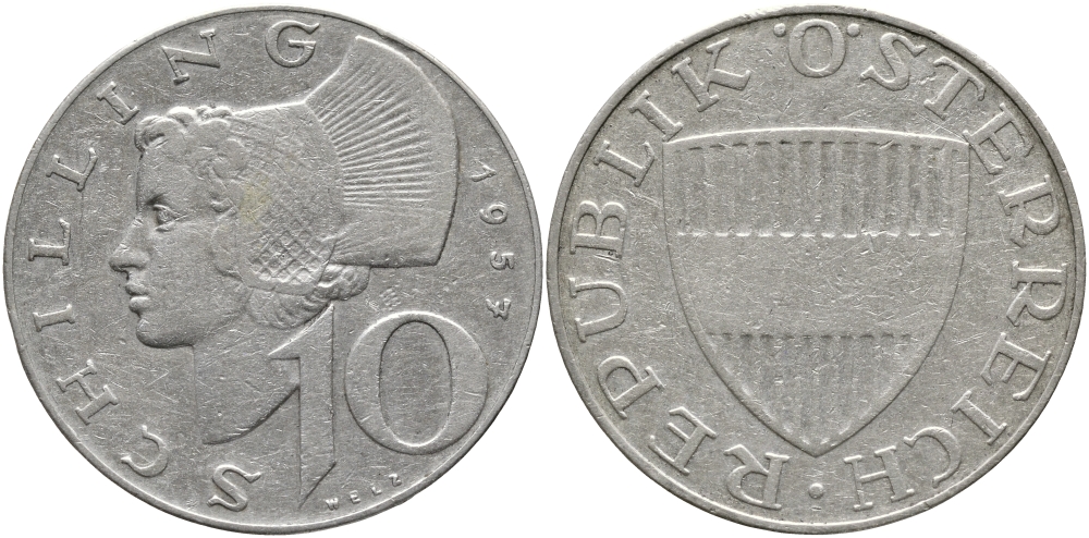 Австрия 10 шиллингов 1957  KM 2882 серебро     51-3443
