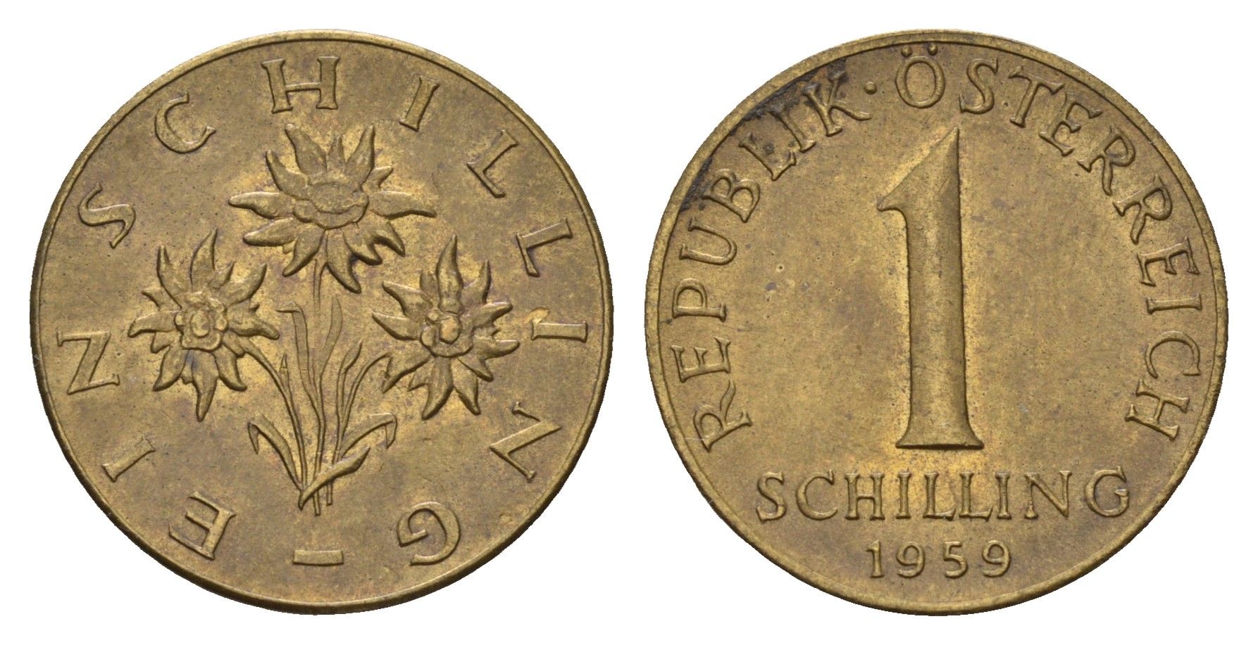 Австрия 1 шиллинг 1959 KM 2886 алюминиевая бронза UNC 4671-612