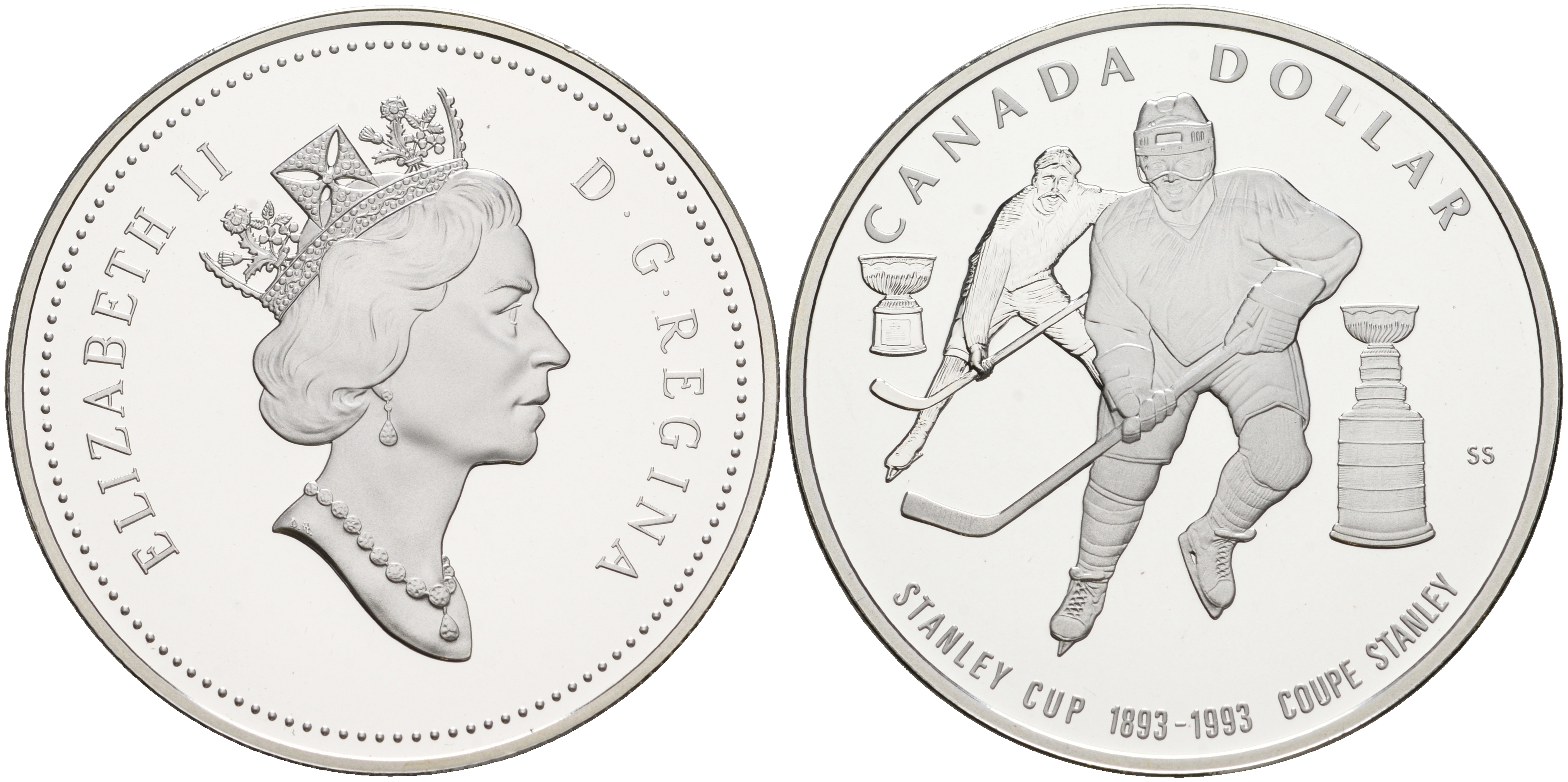 Канада 1 доллар 1993 кубок Стенли по хоккею с шайбой KM 235 серебро PROOF 1076-2-22