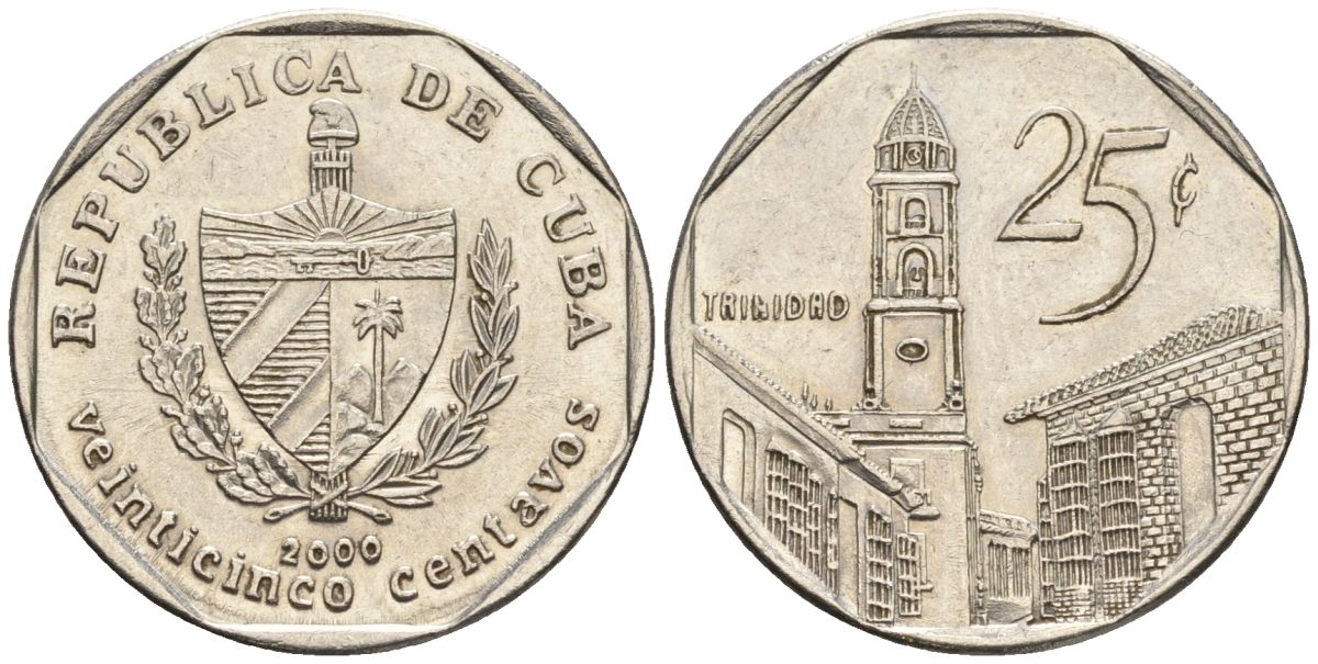 Куба 25 сентаво 2000 KM 577.2, JMA MC21, Schoen 715 сталь плакированная никелем 4114-834