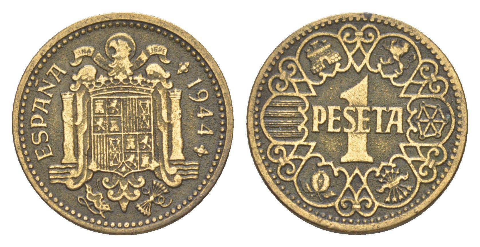 Испания 1 песета 1944 национальное правительство (1939 - 1947) KM 767 алюминиевая бронза 4160-1153