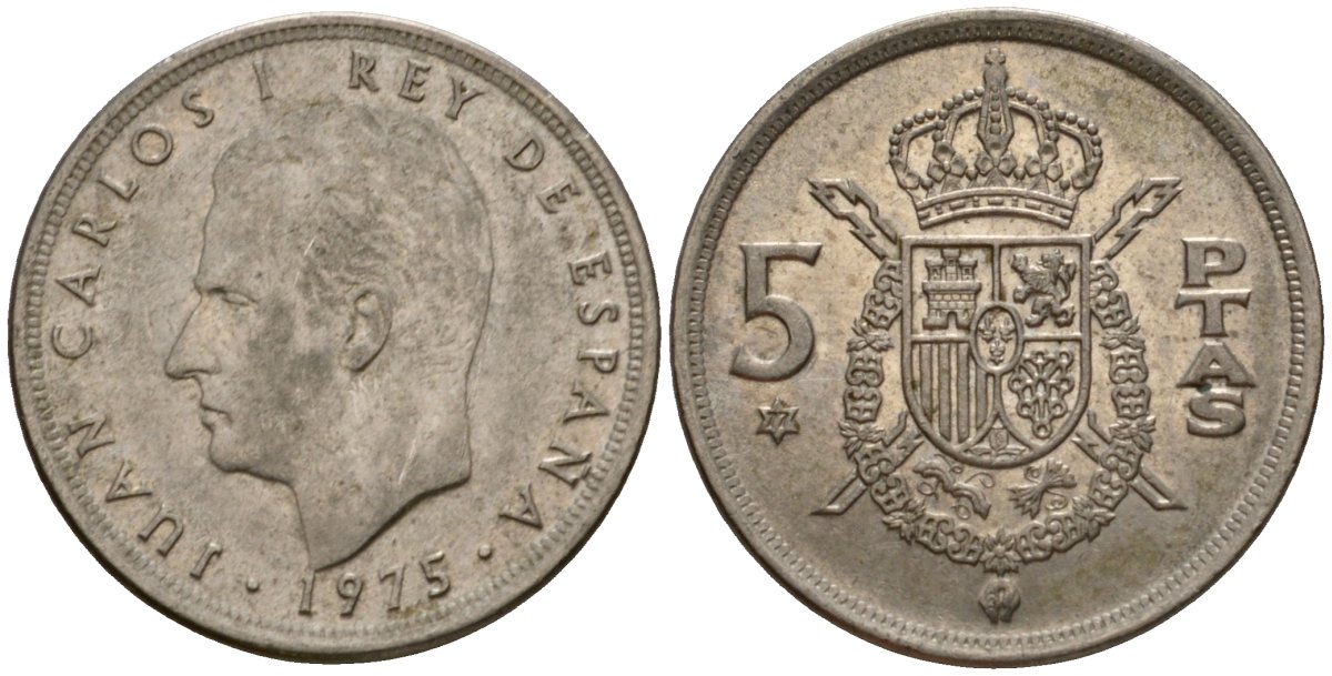 Испания 5 песет 1975 (77) Хуан Карлос I (1975-2014) KM 807 медно-никель 186-1213