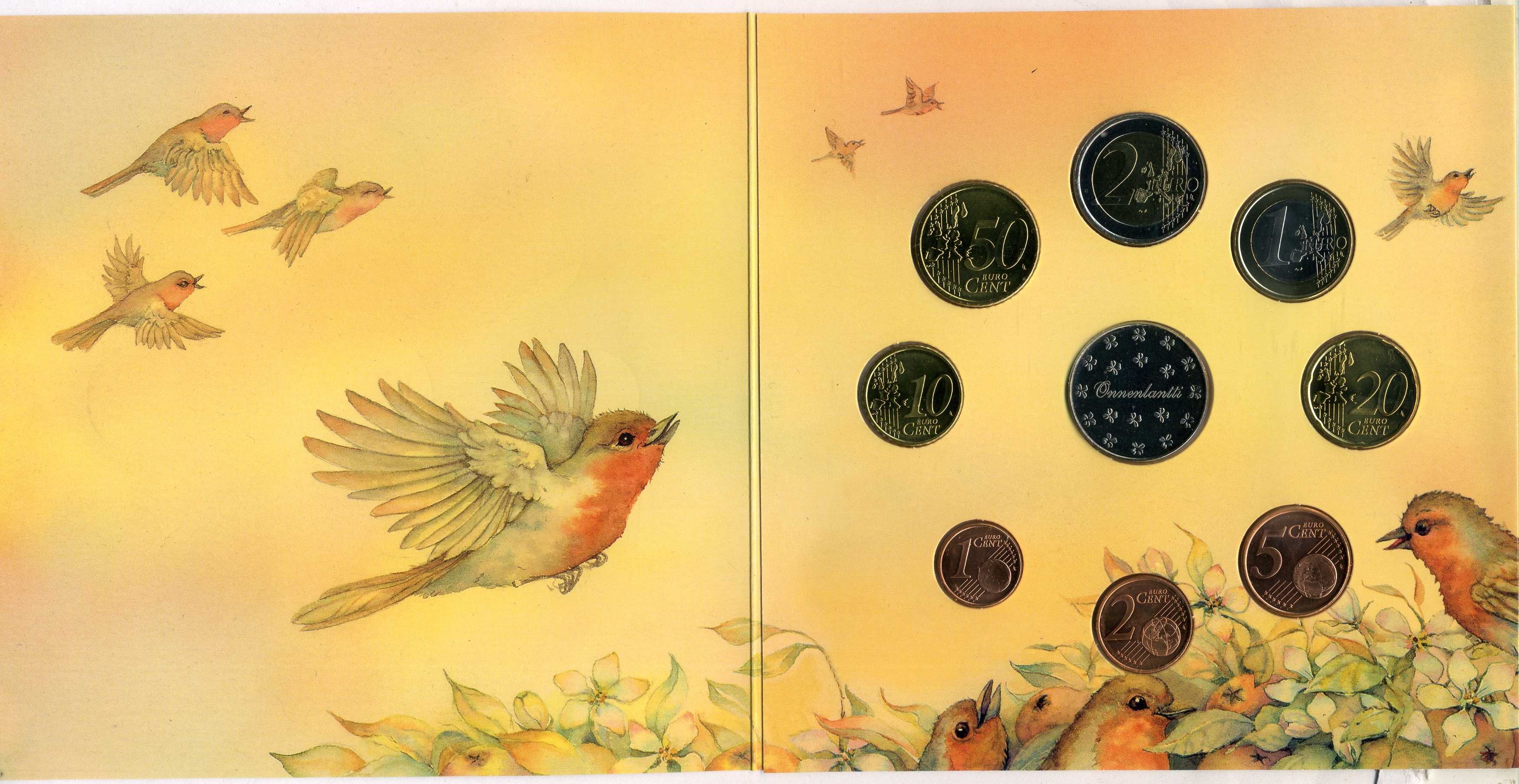 Финляндия евронабор из 8 монет + жетон 2003 птички, в оригинальном буклете UNC 5-6-2-3