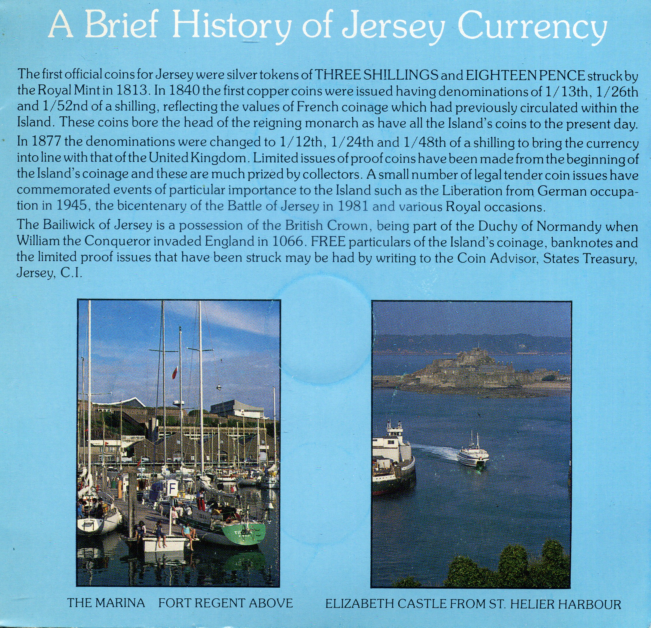 Джерси набор из 7 монет (1, 2, 5, 10, 20 и 50 пенсов; 1 фунт) 1983 в оригинальном буклете, тираж 25.000 экземпляров KM 54, 55, 56, 57.1, 58.1 и 59 и 66 BU 7-7-16
