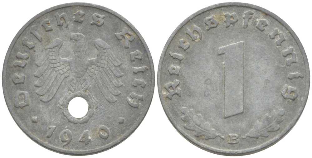 ГЕРМАНИЯ 1 РЕЙХСПФЕННИГ 1940 B KM 97, J. 369 цинк 4387-317