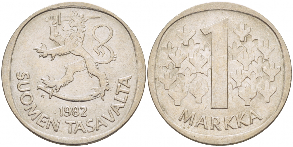 ФИНЛЯНДИЯ 1 МАРКА 1982 K KM 49а медно-никель UNC 3718-1147