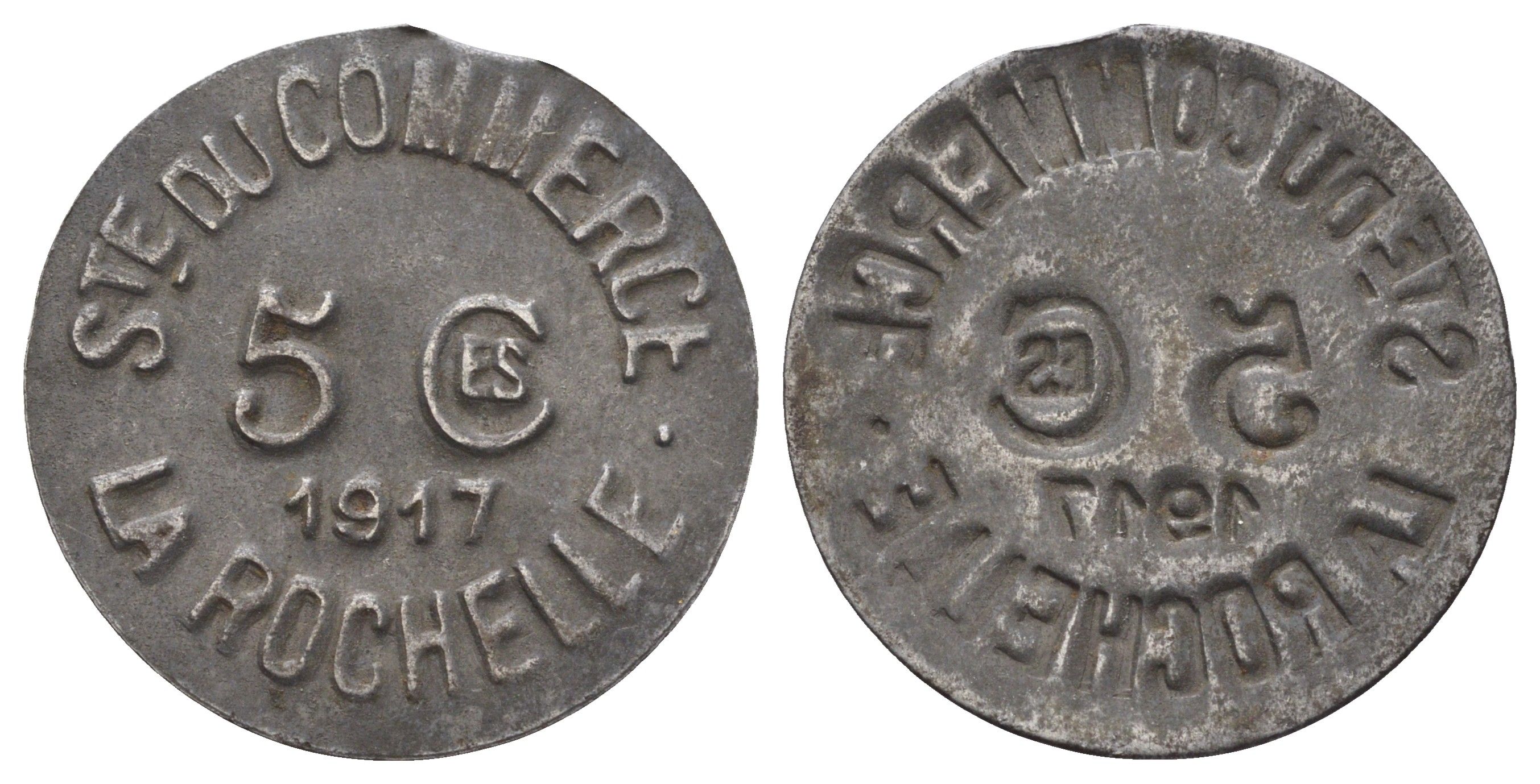 Франция, Ля-Рошель 5 сантимов 1917 диаметр 23 мм, вес 0,83 гр железо 4659-422