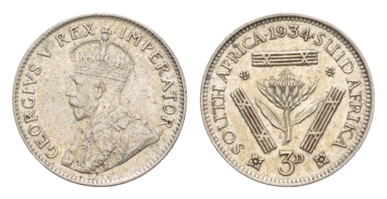 ЮАР 3 пенса 1934 Георг V (1910-1936) KM 15.2 серебро 4655-114