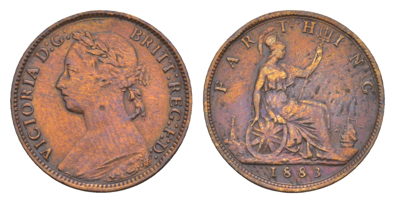 Великобритания 1 фартинг 1883 Виктория (1837-1901) KM 753, Spink 3958 бронза 4658-927