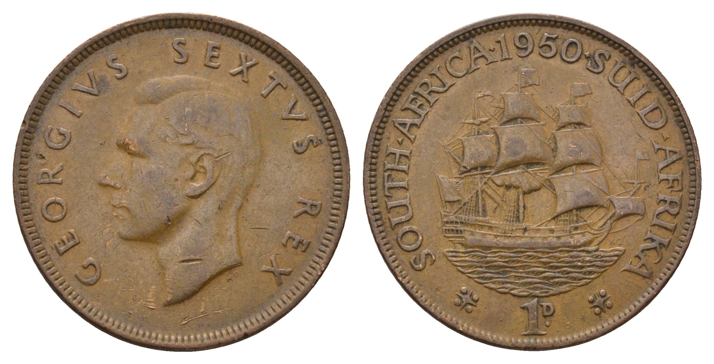 ЮАР 1 пенни 1950 Георг VI (1936-1952) KM 34.1 бронза 4692-233