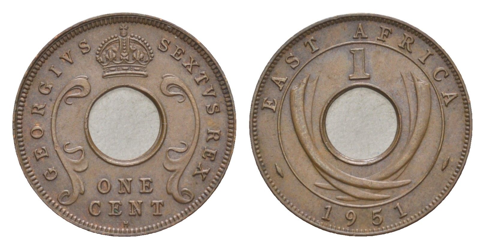 Британская Восточная Африка 1 цент 1951 H, Георг VI (1936-1952) KM 32 бронза 4636-152