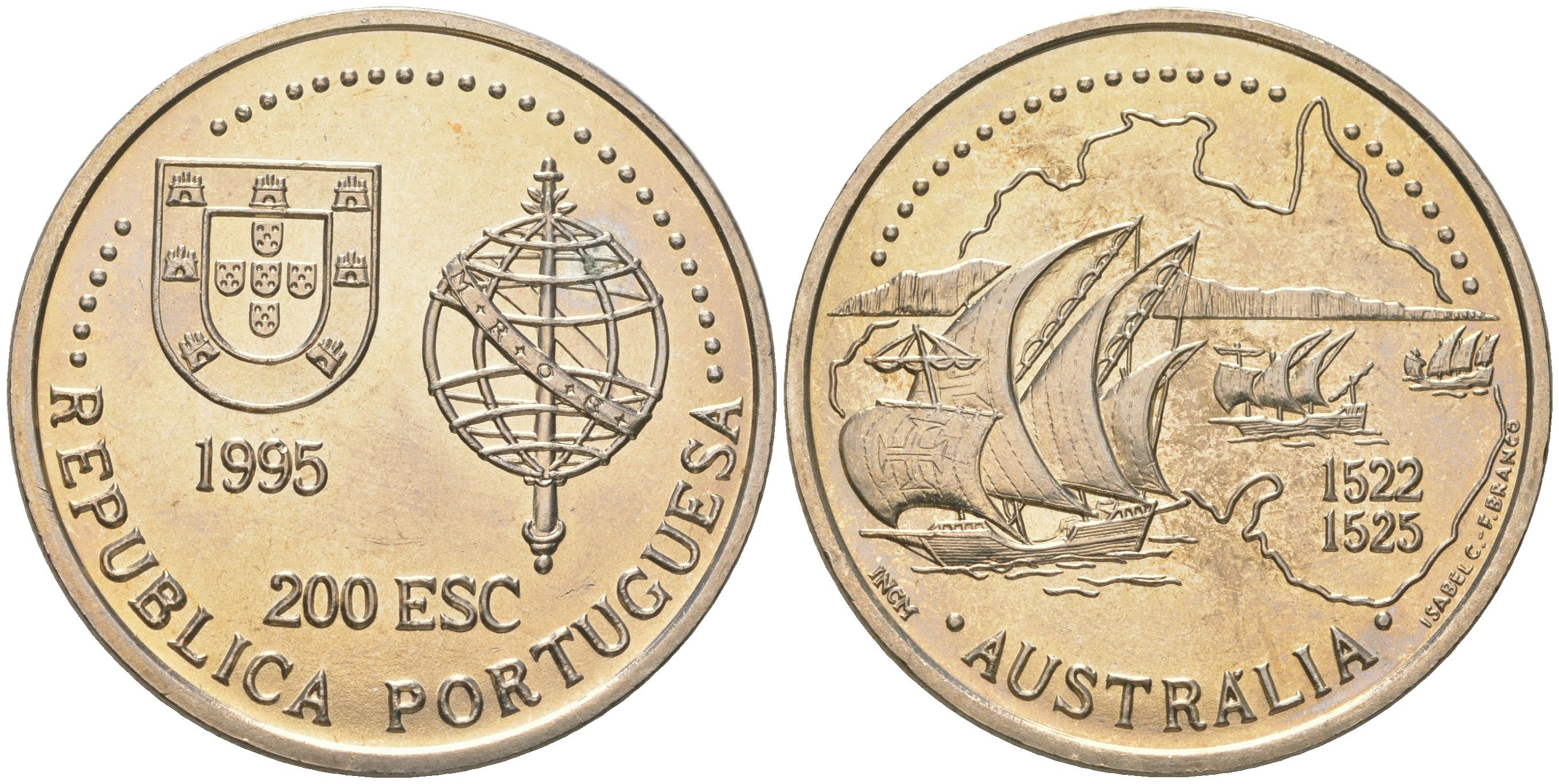 Португалия 200 эскудо 1995 Золотой век открытий - Австралия KM 684 медно-никель UNC 74-715