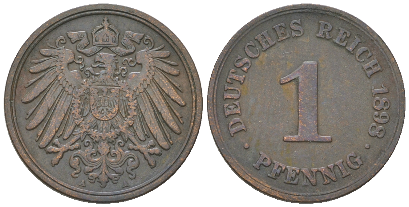 Германия 1 пфенниг 1898 А KM 10, J. 10 медь 4385-625