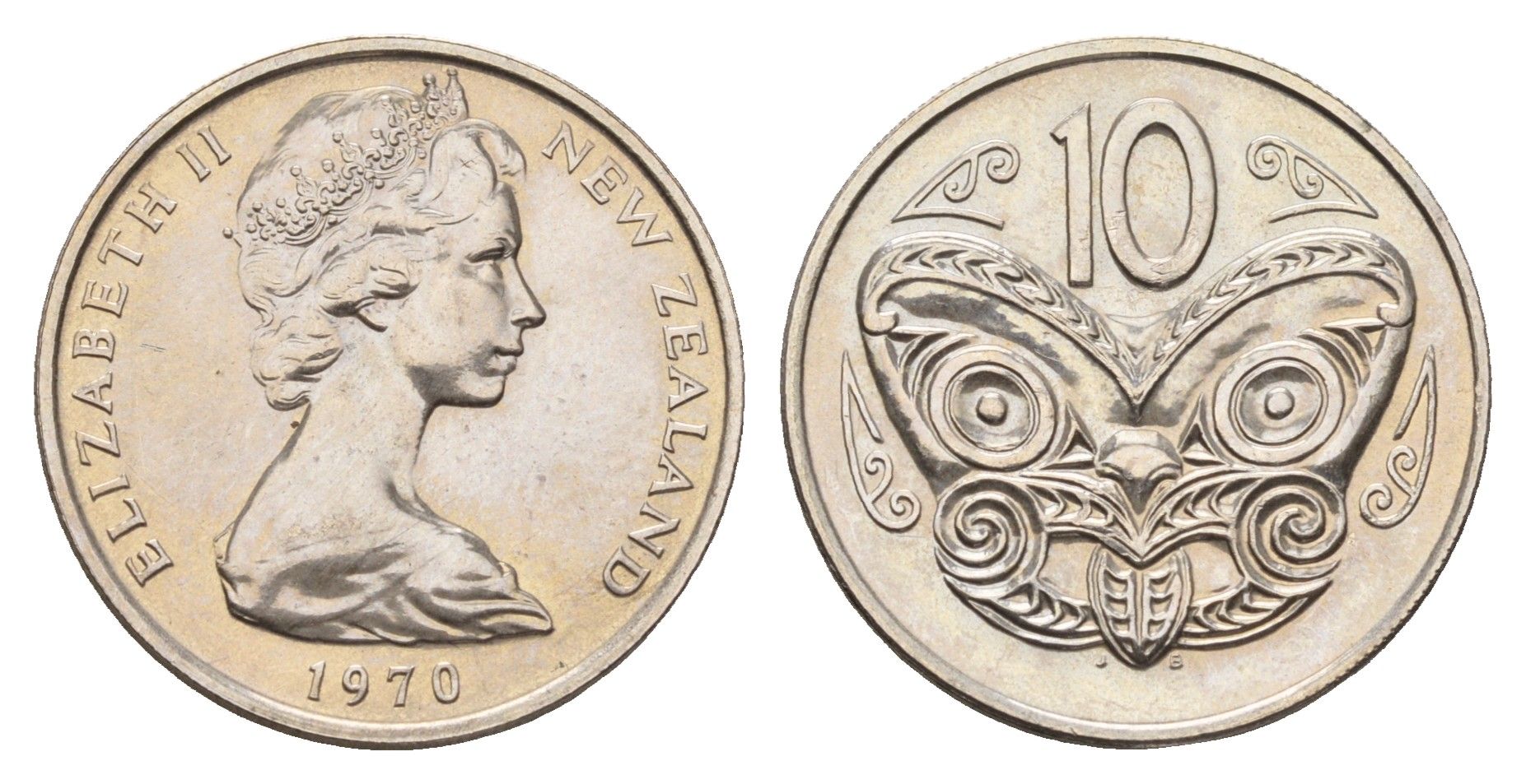 Новая Зеландия 10 центов 1970 Елизавета II (1952-2022), птичка киви, тираж 30.000 экземпляров KM 41 медно-никель BU 87-351