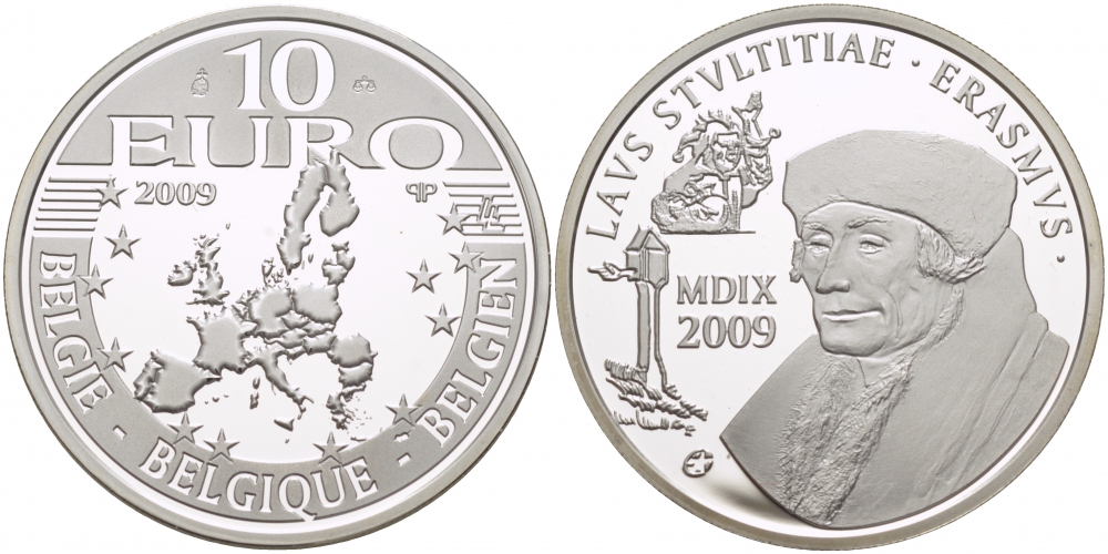 Бельгия 10 евро 2009 Эразм Роттердамский KM 285 серебро PROOF 1074-8-44