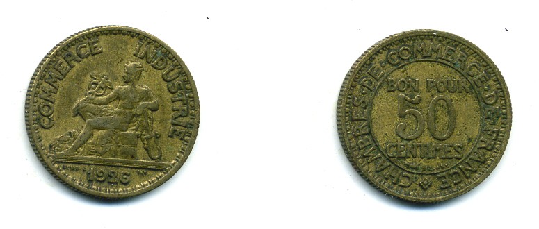 ФРАНЦИЯ 50 САНТИМОВ 1926 KM 884 алюминиевая бронза 84-367