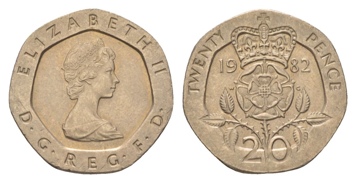 Великобритания 20 пенсов 1982 Елизавета II (1952-2022) KM 931, Spink 4230 (G1) медно-никель 4627-653