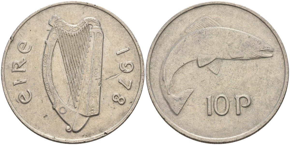 Ирландия 10 пенсов 1978 лосось KM 23 медно-никель 4144-1024