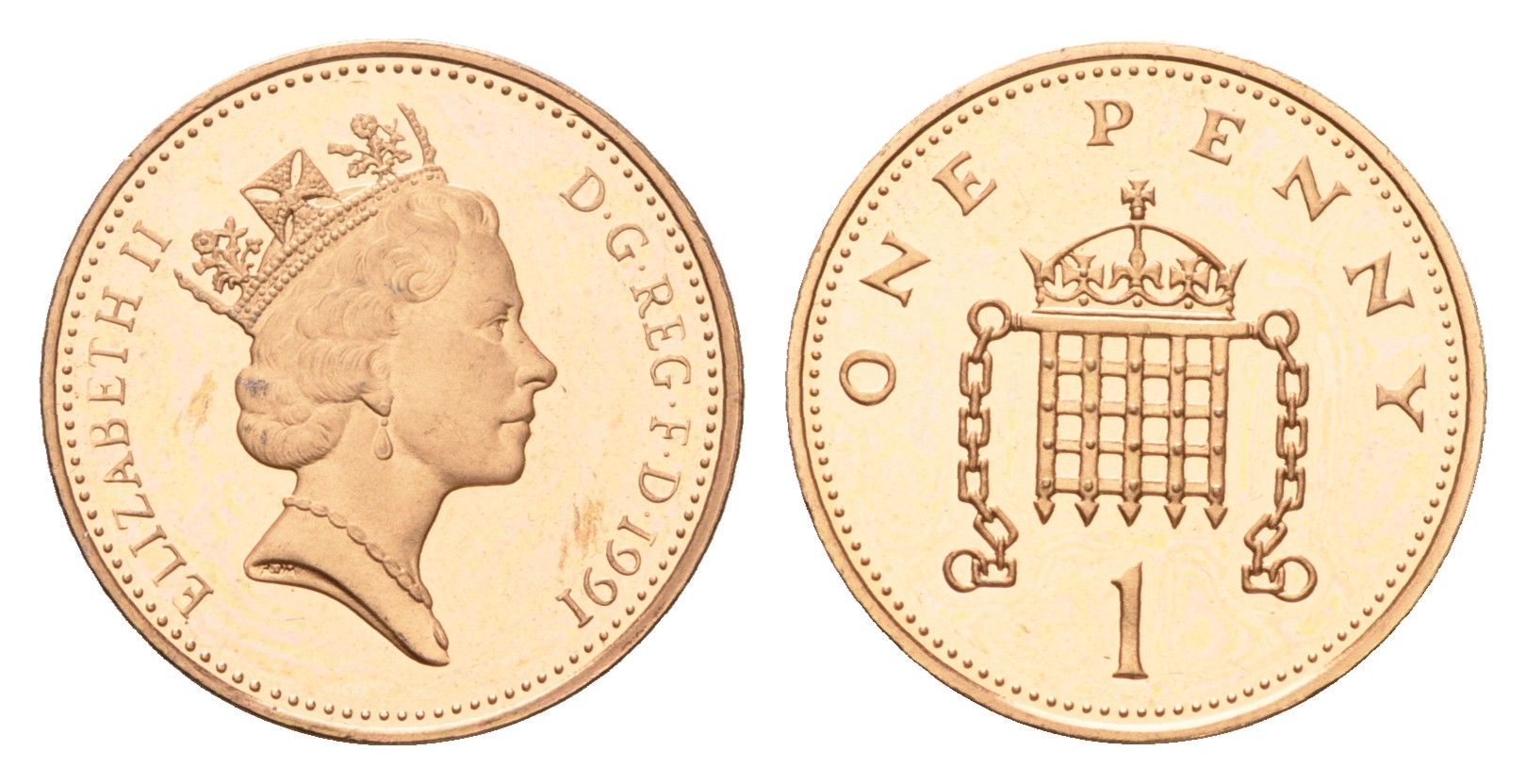 Великобритания 1 пенни 1991 Елизавета II (1952-2022) KM 935, Spink 4381 (B3) бронза PROOF 4044-435
