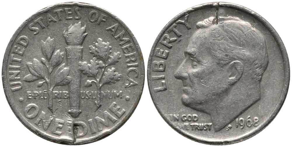 США 10 ЦЕНТОВ = 1 ДАЙМ 1968 РУЗВЕЛЬТ KM 195а медь плакированная медно-никелем 112-654