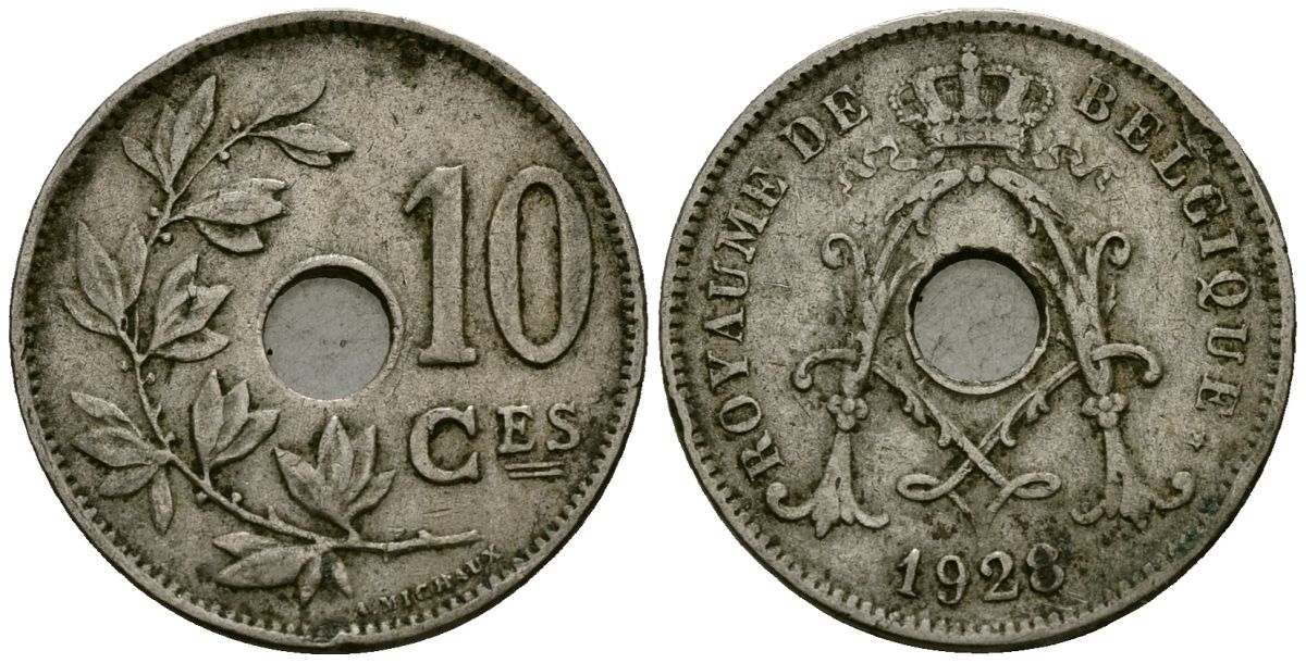 Бельгия 10 сантимов 1928 Belgique KM 85 медно-никель 4172-1041