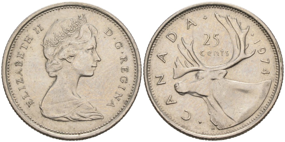 Канада 25 центов 1974 олень, Елизавета II KM62b никель 4566-1027