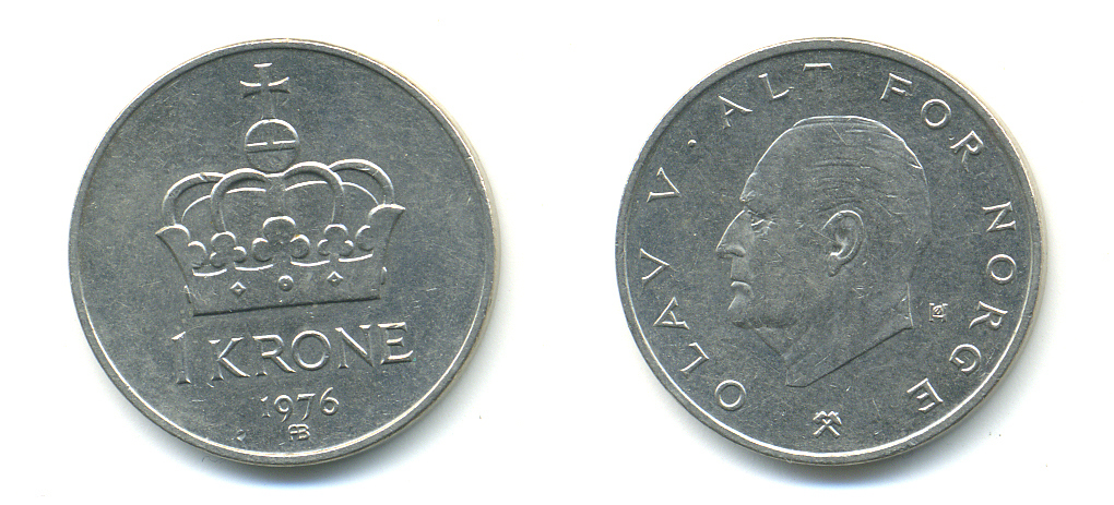 НОРВЕГИЯ 1 КРОНА 1976 ОЛАФ V KM 419 медно-никель 4379-633