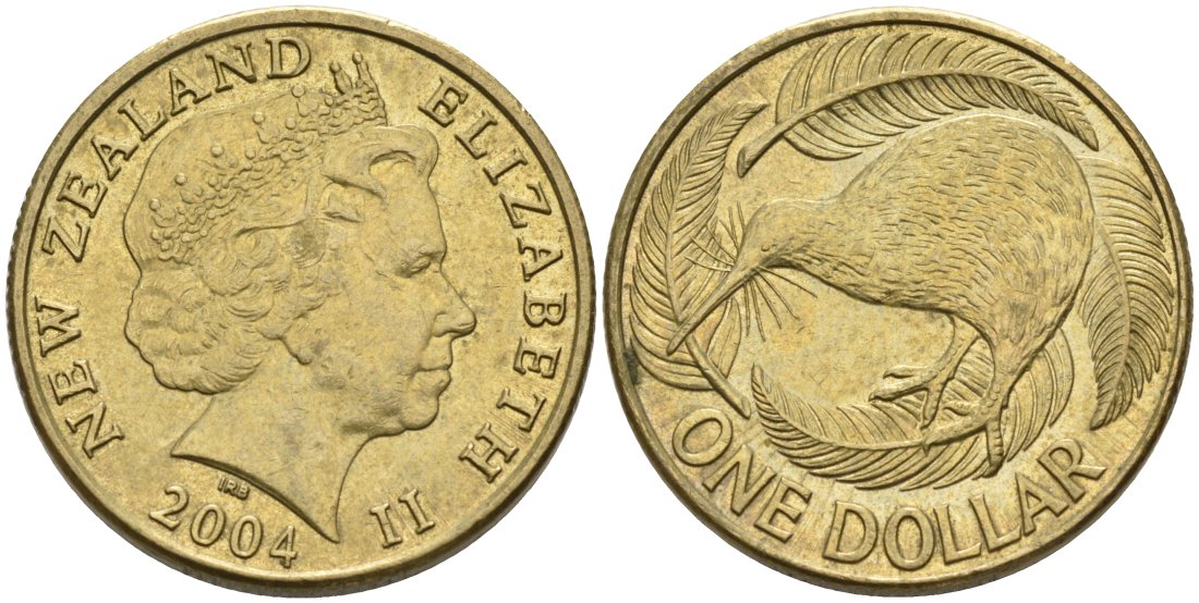 Новая Зеландия 1 доллар 2004 Елизавета II (1952-2022), птица киви  KM 120 алюминиевая бронза 51-2634