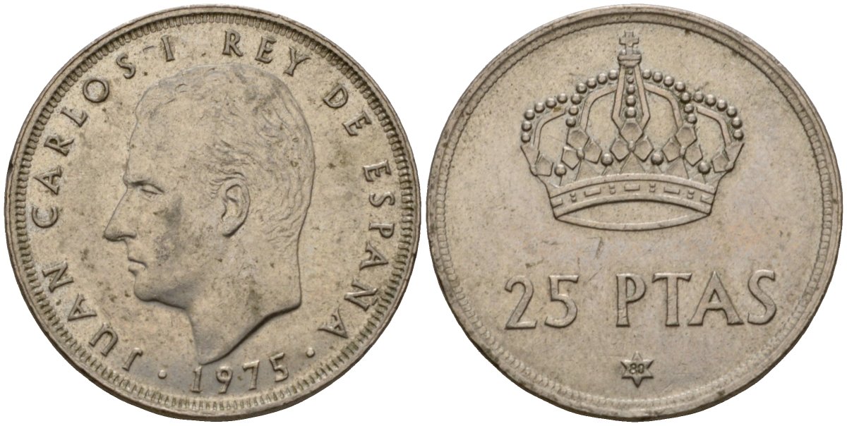 Испания 25 песет 1975 (80) Хуан Карлос I (1975-2014) KM 808 медно-никель 113-333