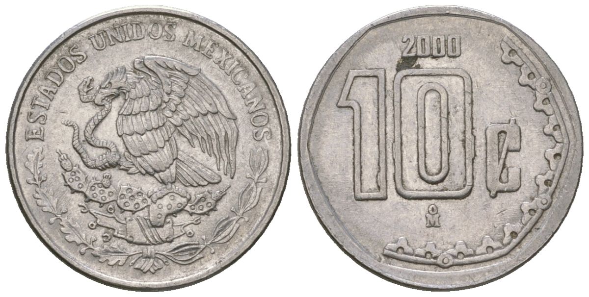 Мексика 10 сентаво 2000 M KM 547 нержавеющая сталь 4598-323
