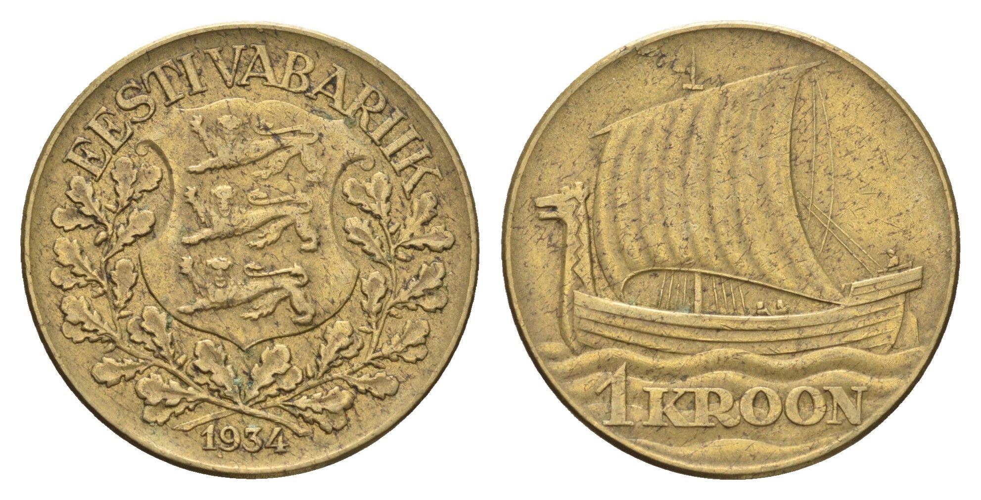 Эстония 1 крона 1934 год-тип KM 16 алюминиевая бронза 4666-627