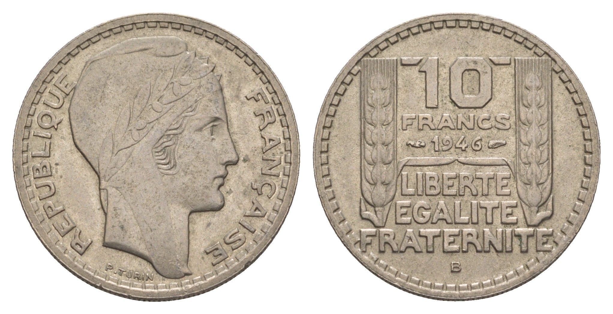 Франция 10 франков 1946 B KM 908.2, Le Franc 361.4 медно-никель 4660-243
