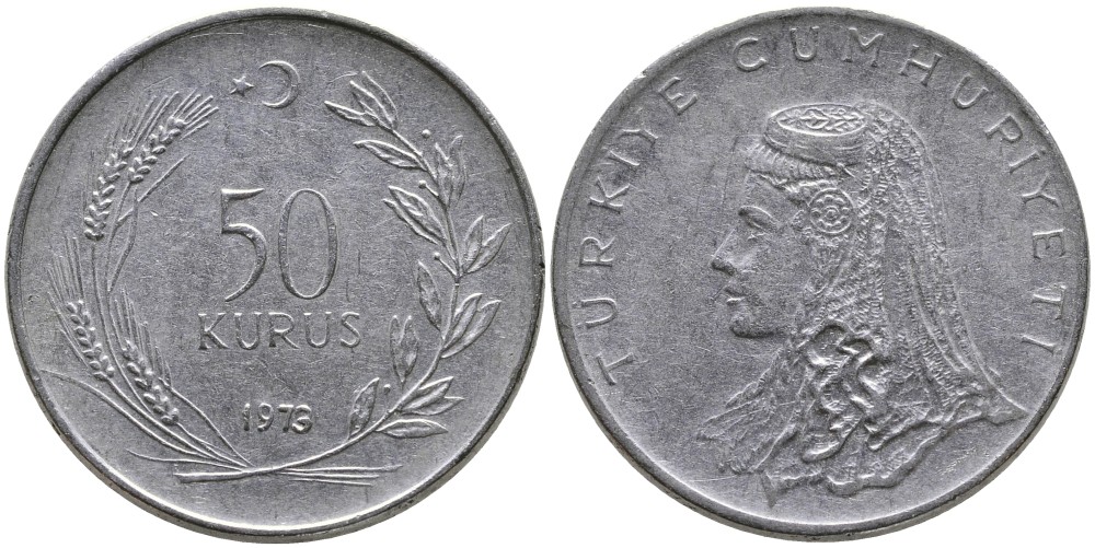 Турция 50 курушей 1973 Анатолийская невеста KM 899 нержавеющая сталь 4541-836