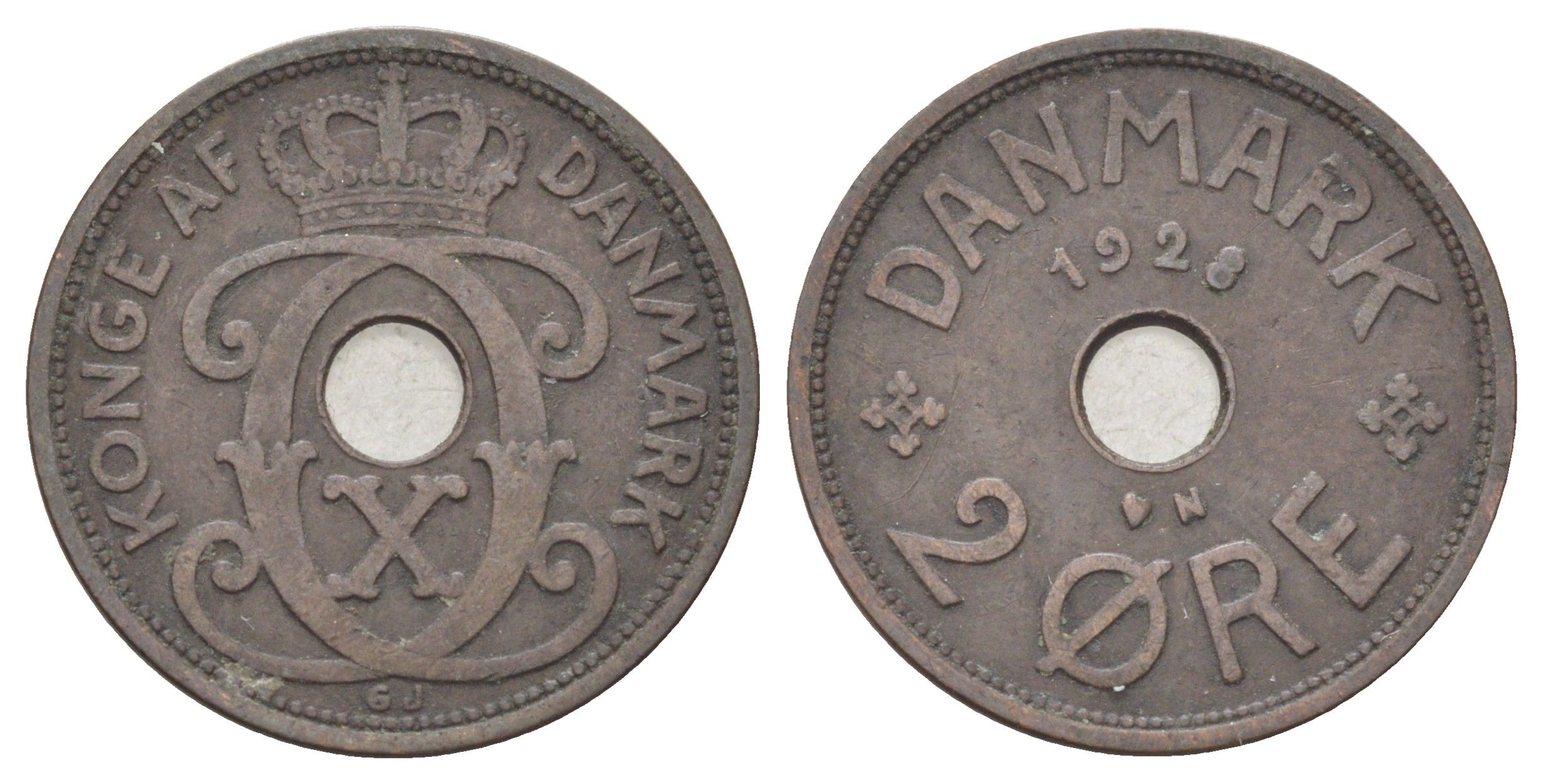 Дания 2 эре 1928 N, Кристиан X (1912-1947) KM 827 бронза 4701-712