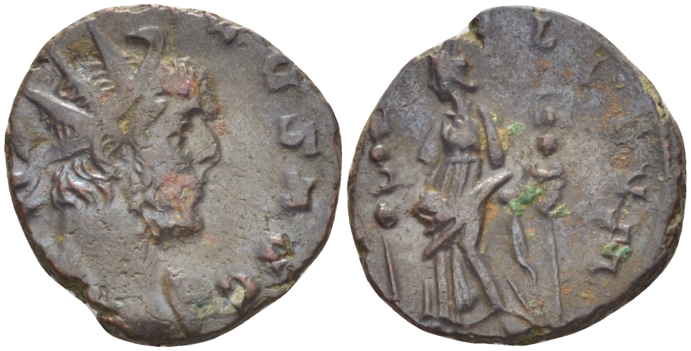 Римская Империя (императоры в Галлии) антониниан 271 Тетрик I. FIDES MILITVM, Фидея с боевыми штандартами, Колония Агриппины (варварская иммитация), Very fine RIC 71 биллон 1073-14-45