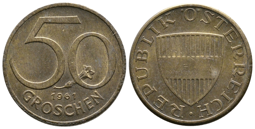 АВСТРИЯ 50 ГРОШЕЙ 1961 KM 2885 алюминиевая бронза 26-1453