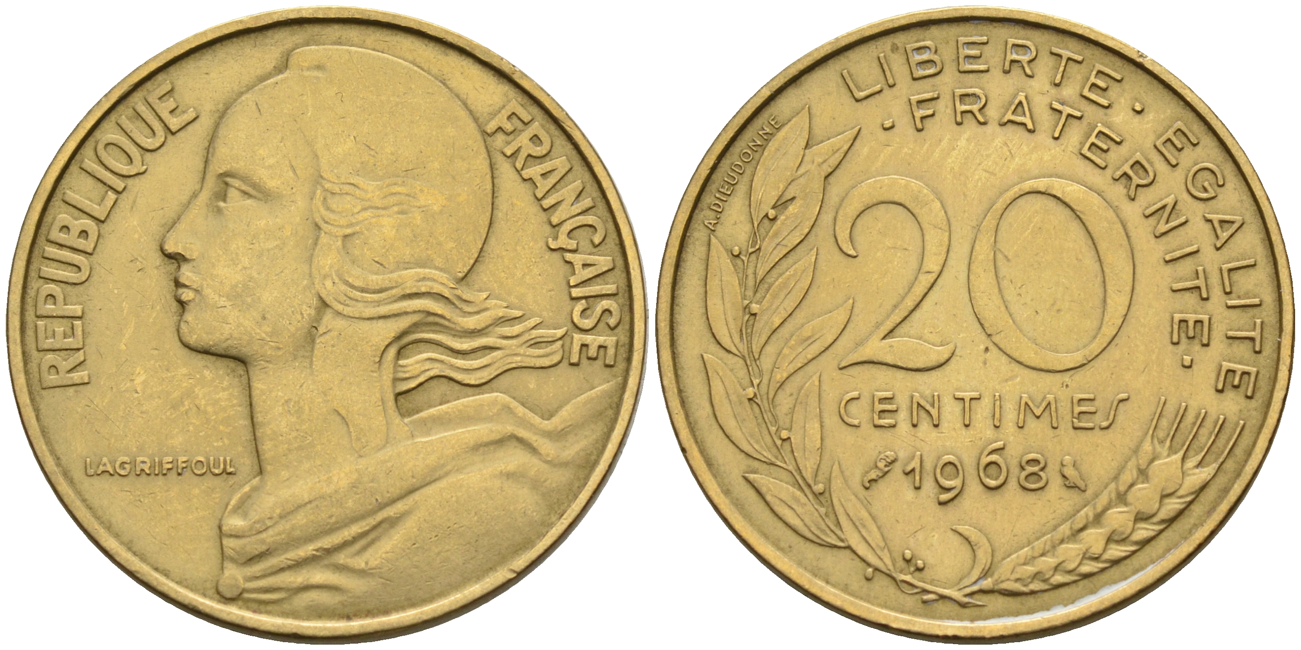 Франция 20 сантимов 1968 тип Marianne KM 930 медь алюминий никель    4595-1055