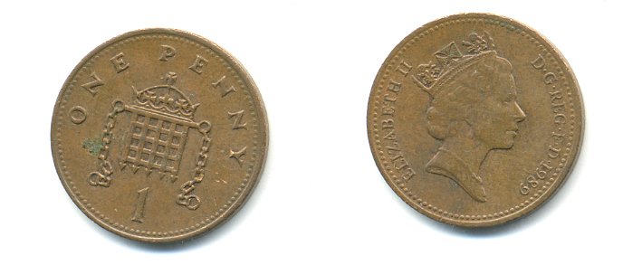 Великобритания 1 пенни 1989 Елизавета II (1952-2022) KM 935, Spink 4381 (B3) бронза 59-1711