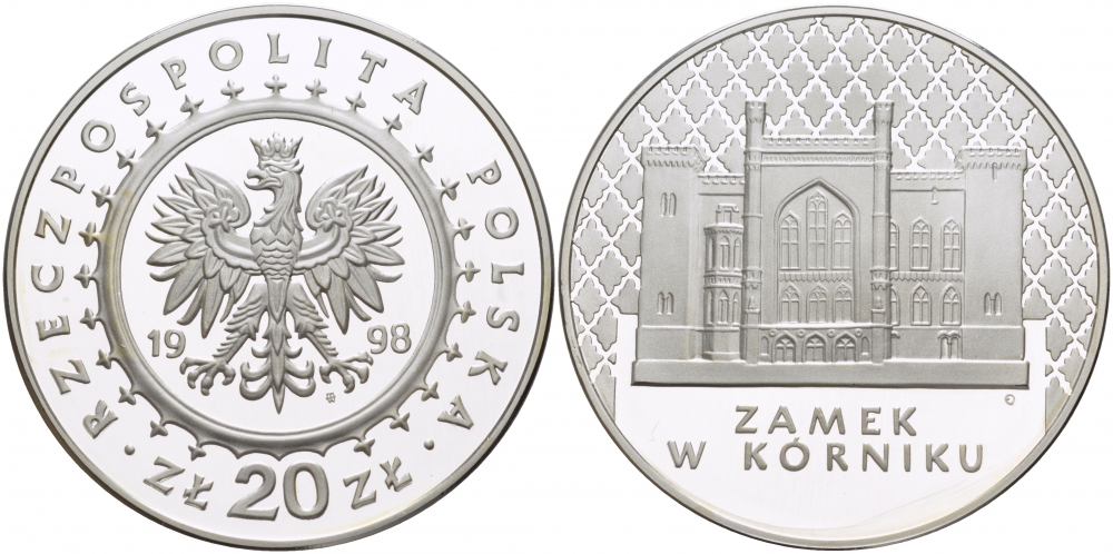 Польша 20 злотых 1998 Замок в Курнике KM 348 серебро PROOF 1084-6-44