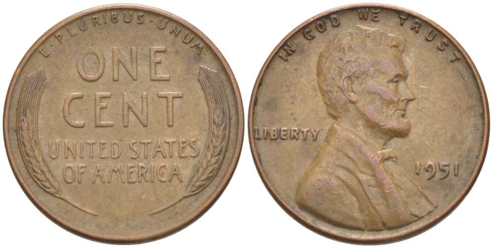 США 1 ЦЕНТ 1951 ЛИНКОЛЬН KM А132 медь цинк 218-549