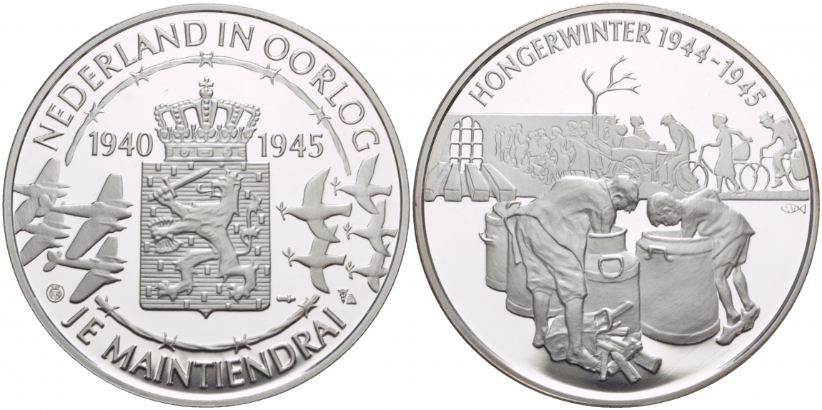 Нидерланды медаль ND Голландия в войне 1940-1945, голодная зима 1944-1945 годов, 31,3 гр, 45,0 мм  серебро  PROOF  11-241-45