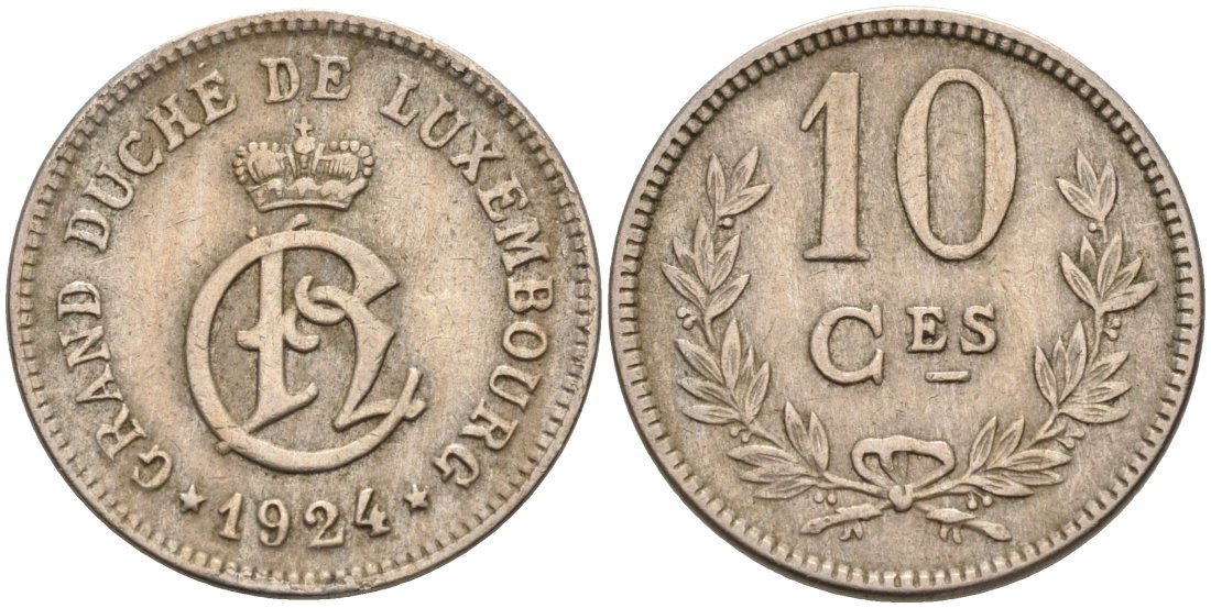 Люксембург 10 сантимов 1924 Шарлотта (1918-1964) KM 34 медно-никель 4566-622