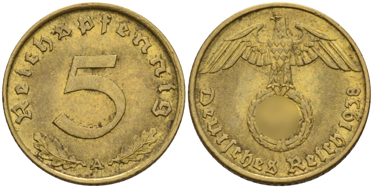 Германия 5 рейхспфеннигов 1938 A KM 91, J. 363 алюминиевая бронза 4151-828