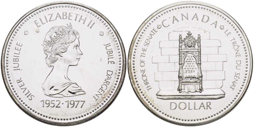 Канада 1 доллар 1977 25 лет вступлению на престол Королевы Елизаветы II KM 118 серебро UNC 11-267-45