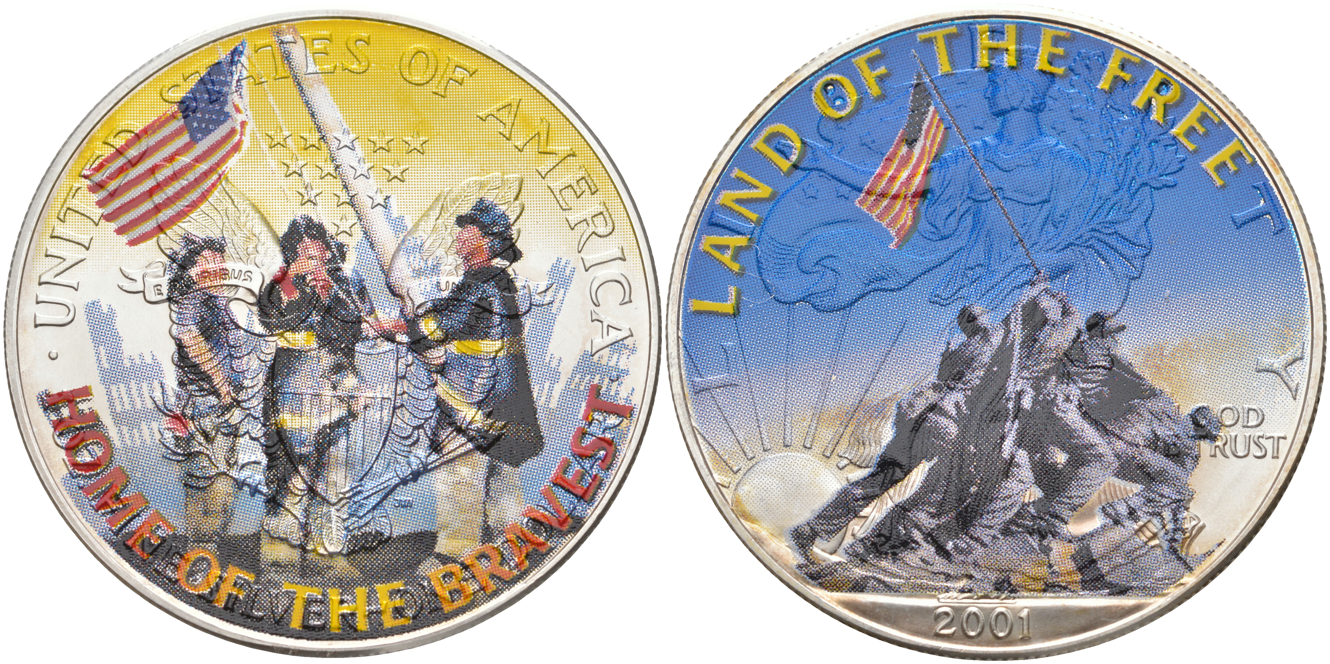 США 1 доллар 2001 HOME OF THE BRAVEST/LAND OF THE FREE, цветная эмаль серебро UNC 00-00