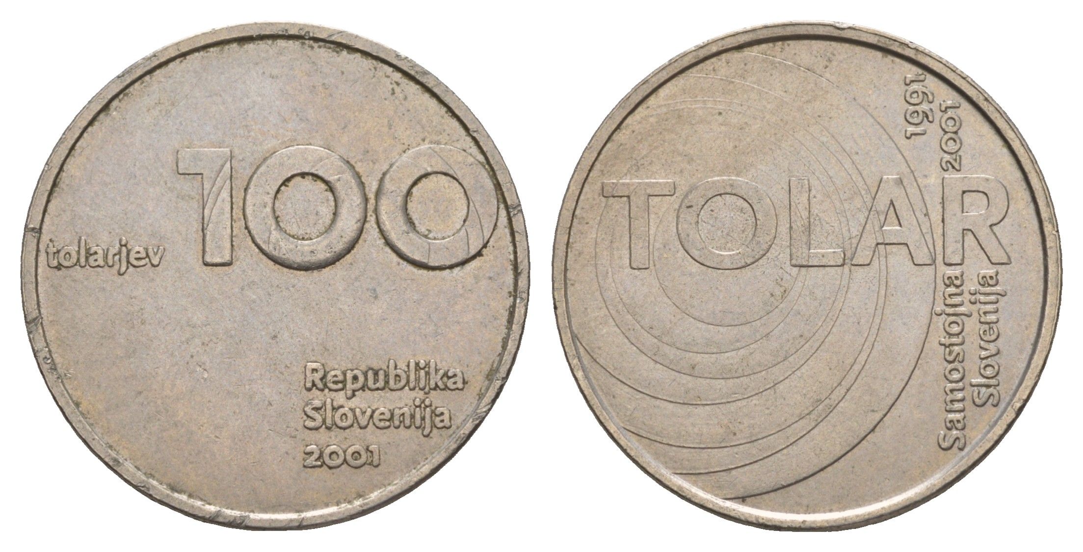 Словения 100 толаров 2001 10 лет Республике Словения и Толару KM 42 медно-никель 4660-147