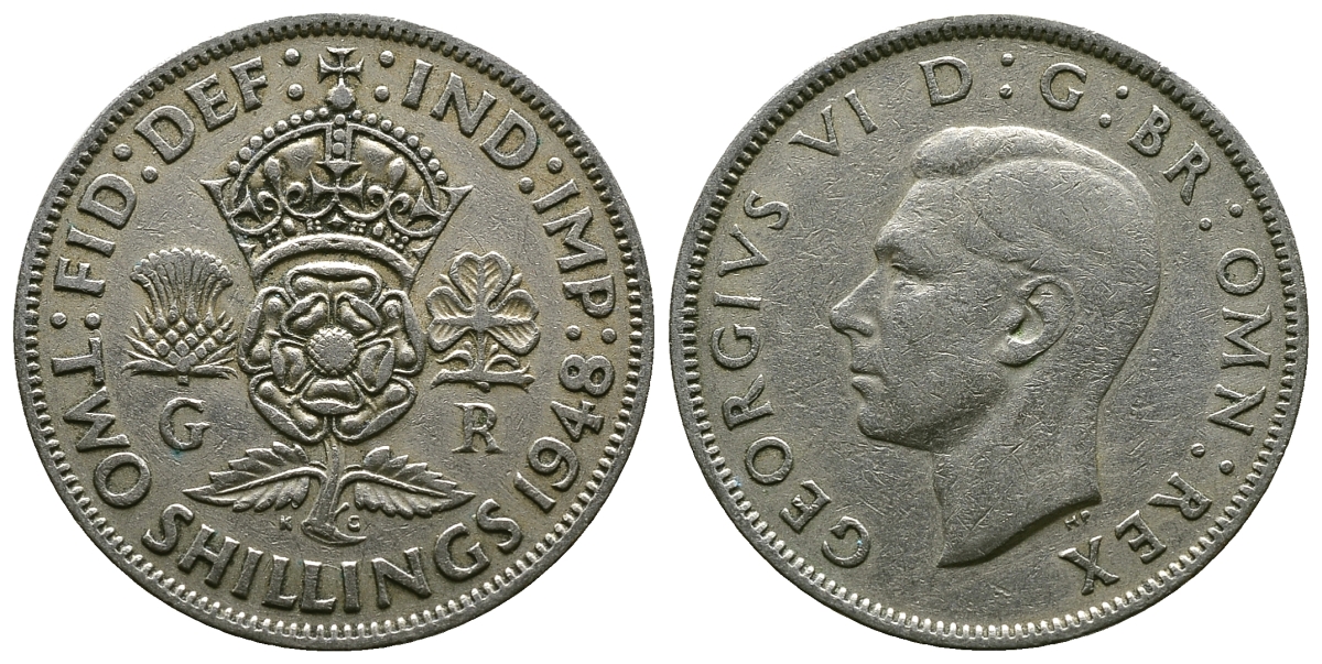 Великобритания 2 шиллинга (флорин) 1948 Георг VI (1936-1952) KM 865, Spink 4102 медно-никель 4381-1122