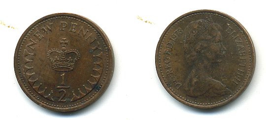 Великобритания 1/2 пенни 1973 Елизавета II (1952-2022) КМ 914, Spink 4239 бронза 4110-1663