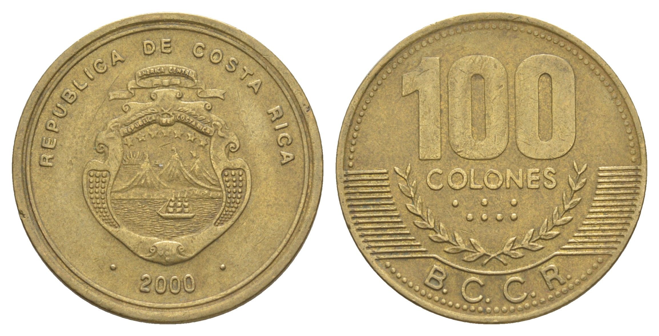 Коста-Рика 100 колонов 2000 KM 240 алюминиевая бронза 4631-646